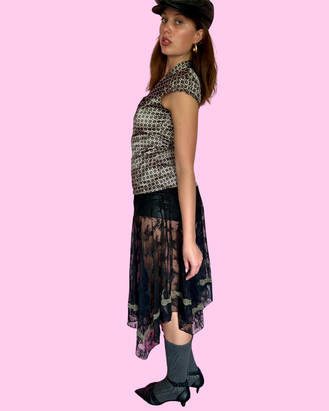 Charlotte Russe top, grey polka dot